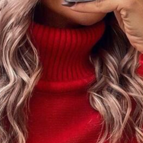 Cozy Vibrant Red Christmas Holiday Turtleneck Sweater Top - Picture 6 of 7
